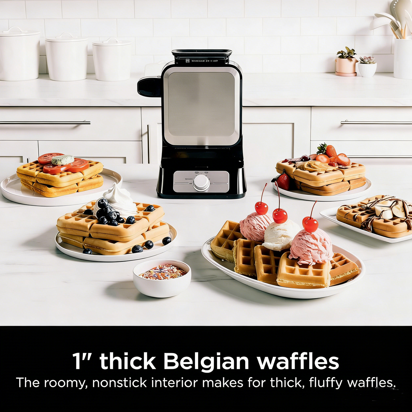 🎨🧇 Vertical Belgian Waffle Maker with 5 Shade Settings, Precision Pour Cup & Chef-Curated Recipes