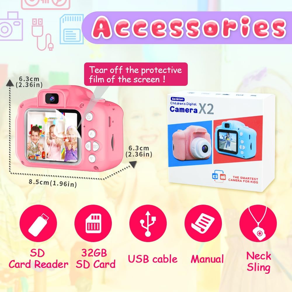 Kids Selfie Camera - Perfect Gift for Girls Aged 3-9/with 64GB SD Card